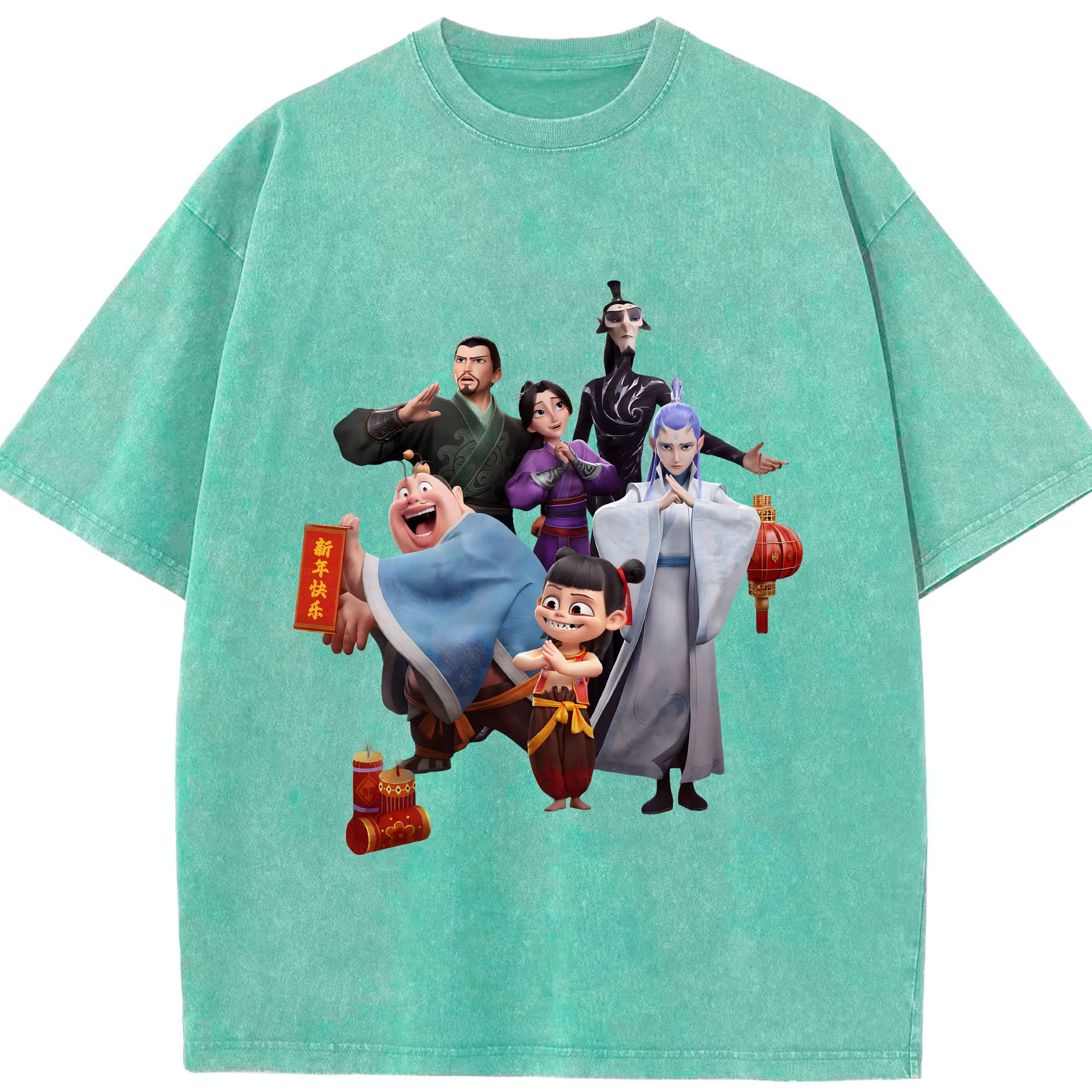（画像用） Ne Zha 2 ナタ 魔童の大暴れ 綿100% ヴィンテージ風 半袖Tシャツ（フロントプリント）
